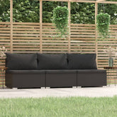 3-Seater Sofa with Cushions Grey Poly Rattan
